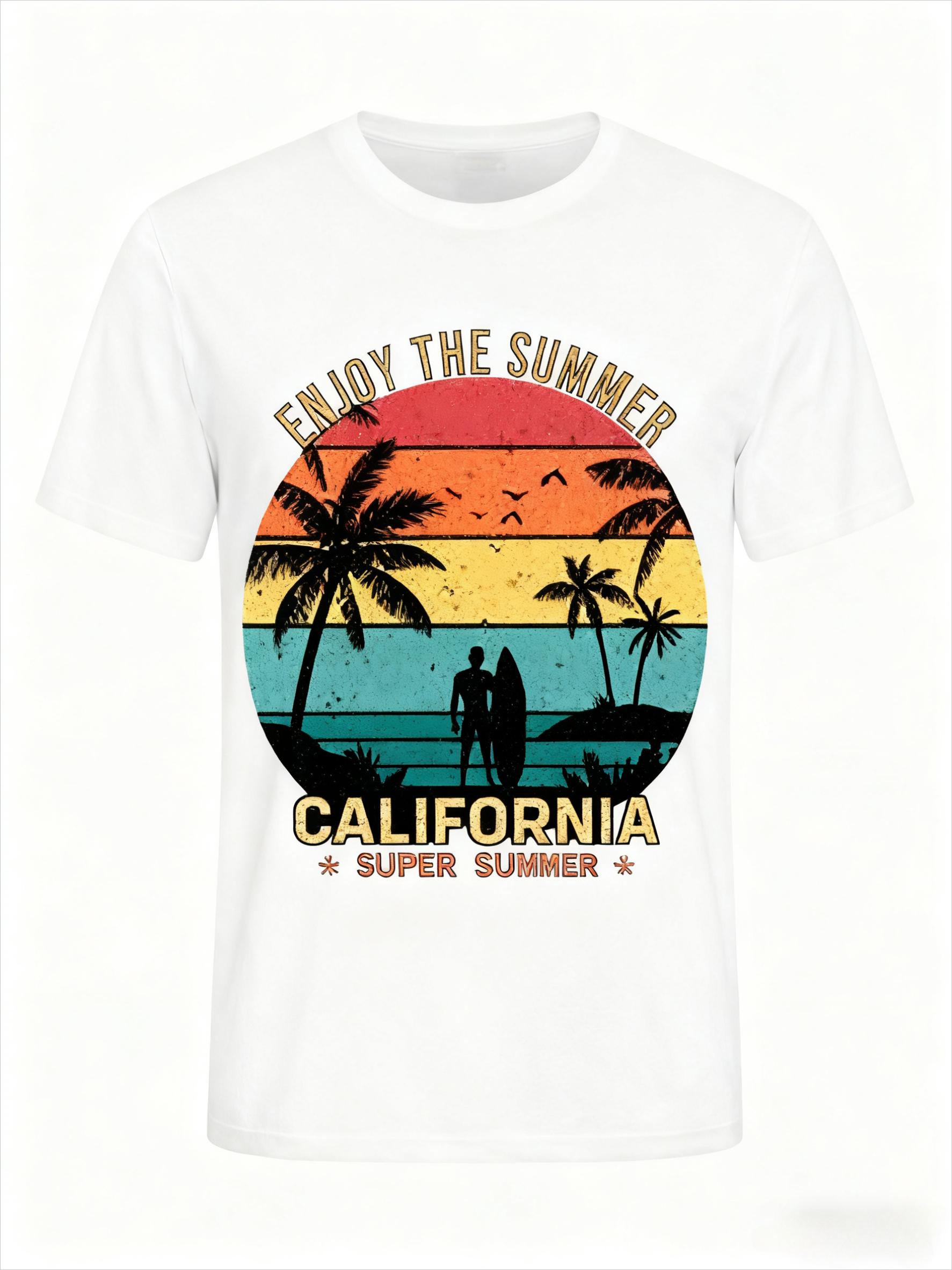 Intage California Surf Графическая футболка НАСЛАЖДАЙСЯ ЛЕТОМ Пальма Закат Принт Хлопковая футболка Ретро Пляжный топ 4XL