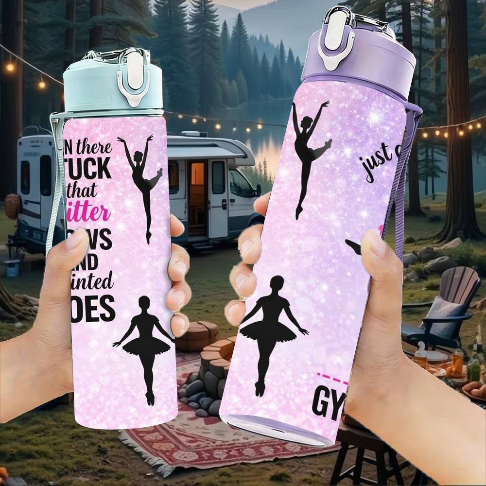 1PC Gymnastics Girl Sport Inspire Quote Art 750ml Color Plastic Sports Water Bottle Leakproof Flip Straw Lid Suitable for Sports Office Home Use