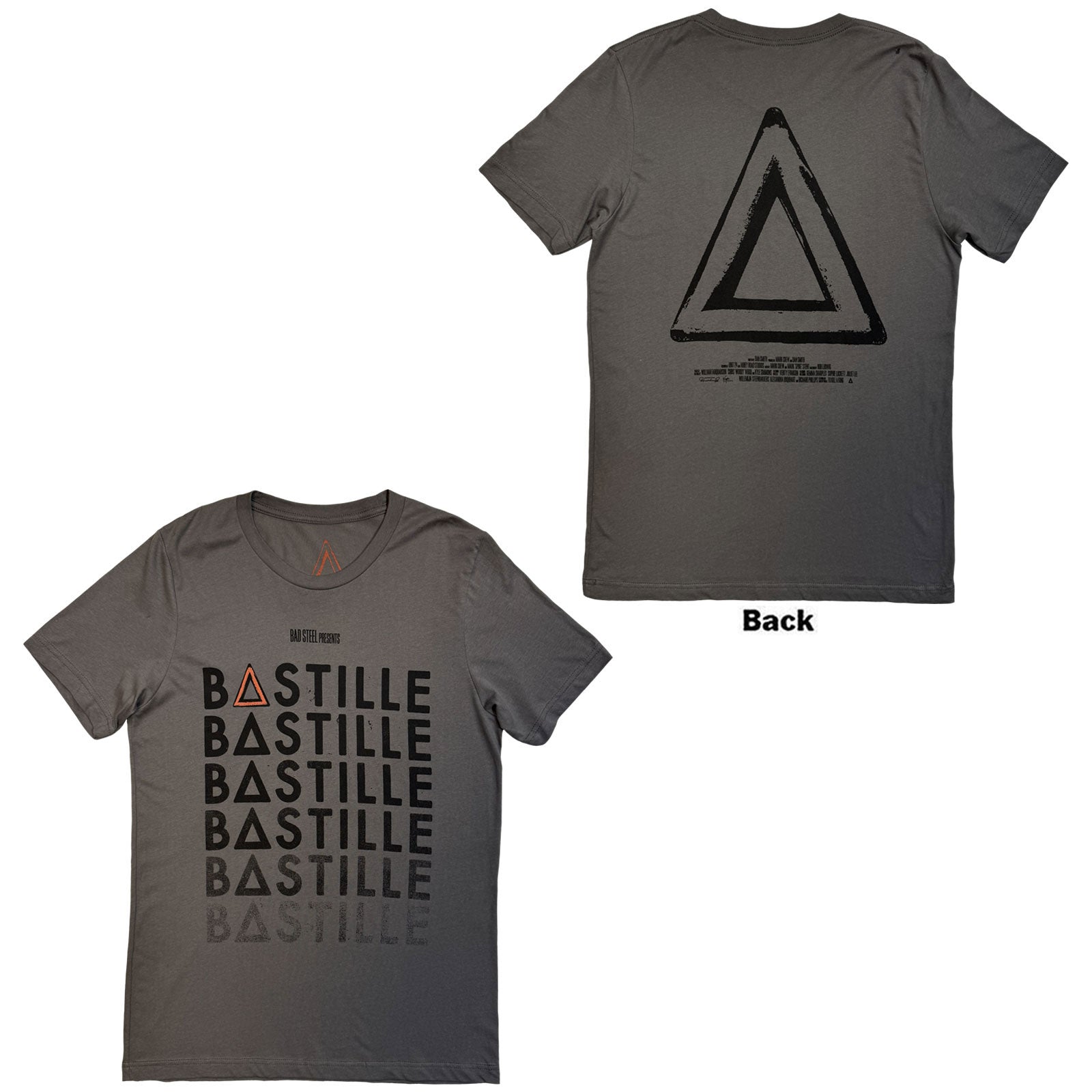 Bastille TShirt Repeat Logo Charcoal Grey Back Print ExTour OFFICIAL N S