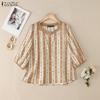 Women Casual Square Collar Loose 3/4 Sleeve Floral Blouse