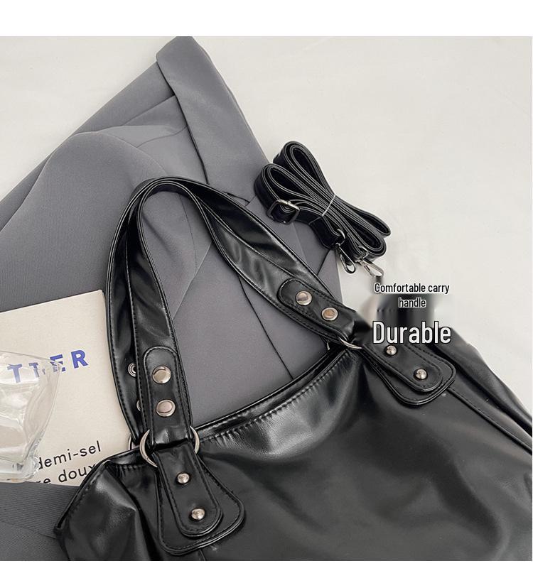 European & American Retro Solid Color PU Large Capacity Soft Leather Shoulder Tote
