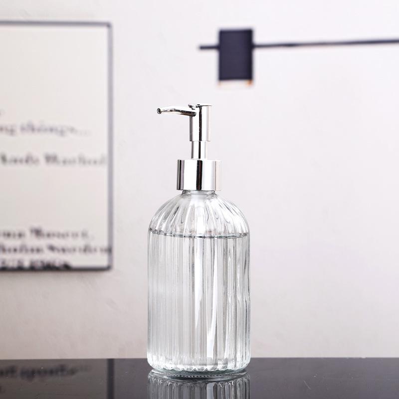 Colored Glass Press-Type Refillable Bottle for Lotion, Hand Soap, Shampoo, or Shower Gel