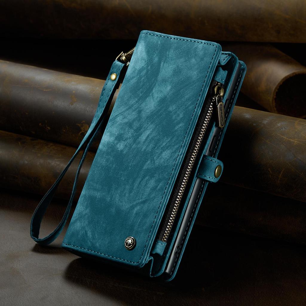 CaseMe-008 For iPhone 16 Pro Max Removable 2-in-1 Zipper Wrise Strap Multi-functional Wallet Case Card Slots Phone Cover