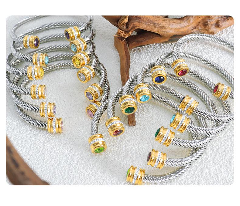 Titanium Steel Multi-Color Zirconia Open Bangle - Cross-Border Stainless Steel Hand Ornament