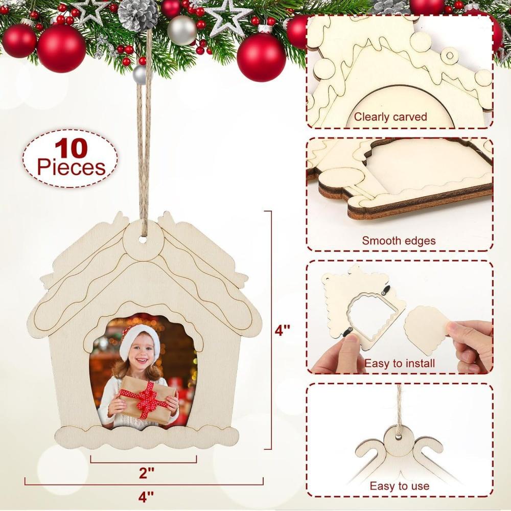 Holiday Picture Frame High-Quality Christmas Tree Hanging Decor Diy Christmas Pendant Personalized Wooden Ornament Craft