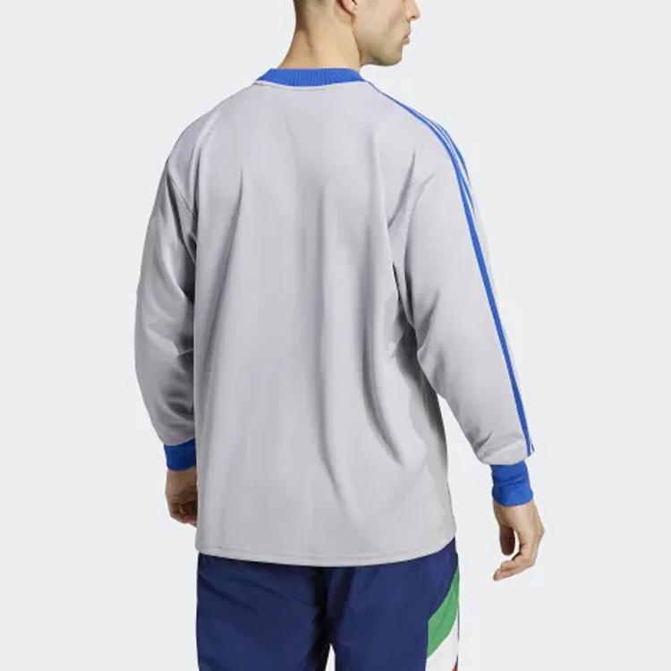 adidas Casual Striped Crew Neck Long Sleeve T-Shirt Men Tops Gray HT3473