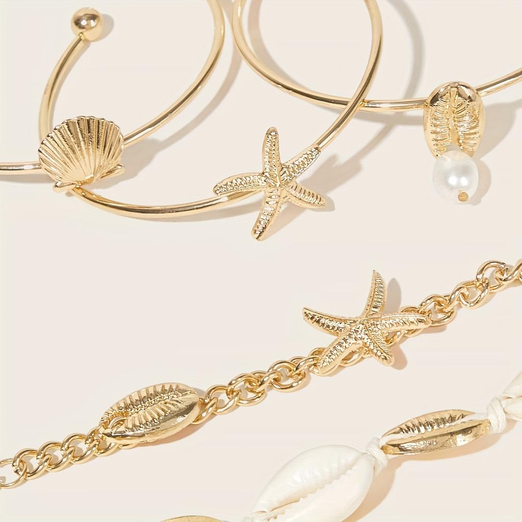Fashion Luxury Women's Bracelet Starfish Shell Pendant Bracelet Set Beach Vacation Accessories