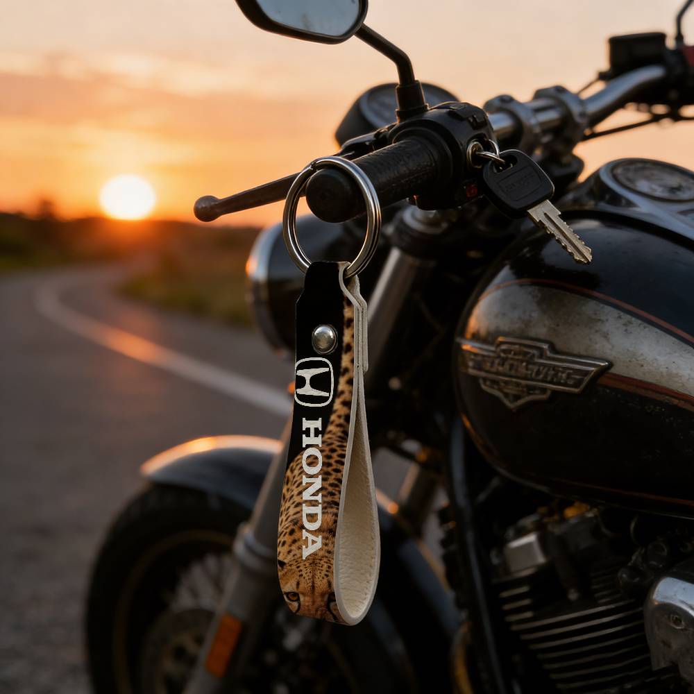 For Honda PU Leather Motorcycle Keychain Universal Motorbike Key Ring Holder For Riders Men Gift BO8
