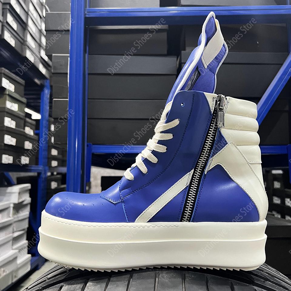 Men Shoes Trendy Blue Leather Casual Double Bottom Premium Women's Zipper Thick Soled Sneakers Height increasing Shoes