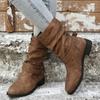 Plus Size 43 Women Boots European and American Fashion Buckle Pleated Short Boots Autumn and Winter New Flat Boots Women Shoes