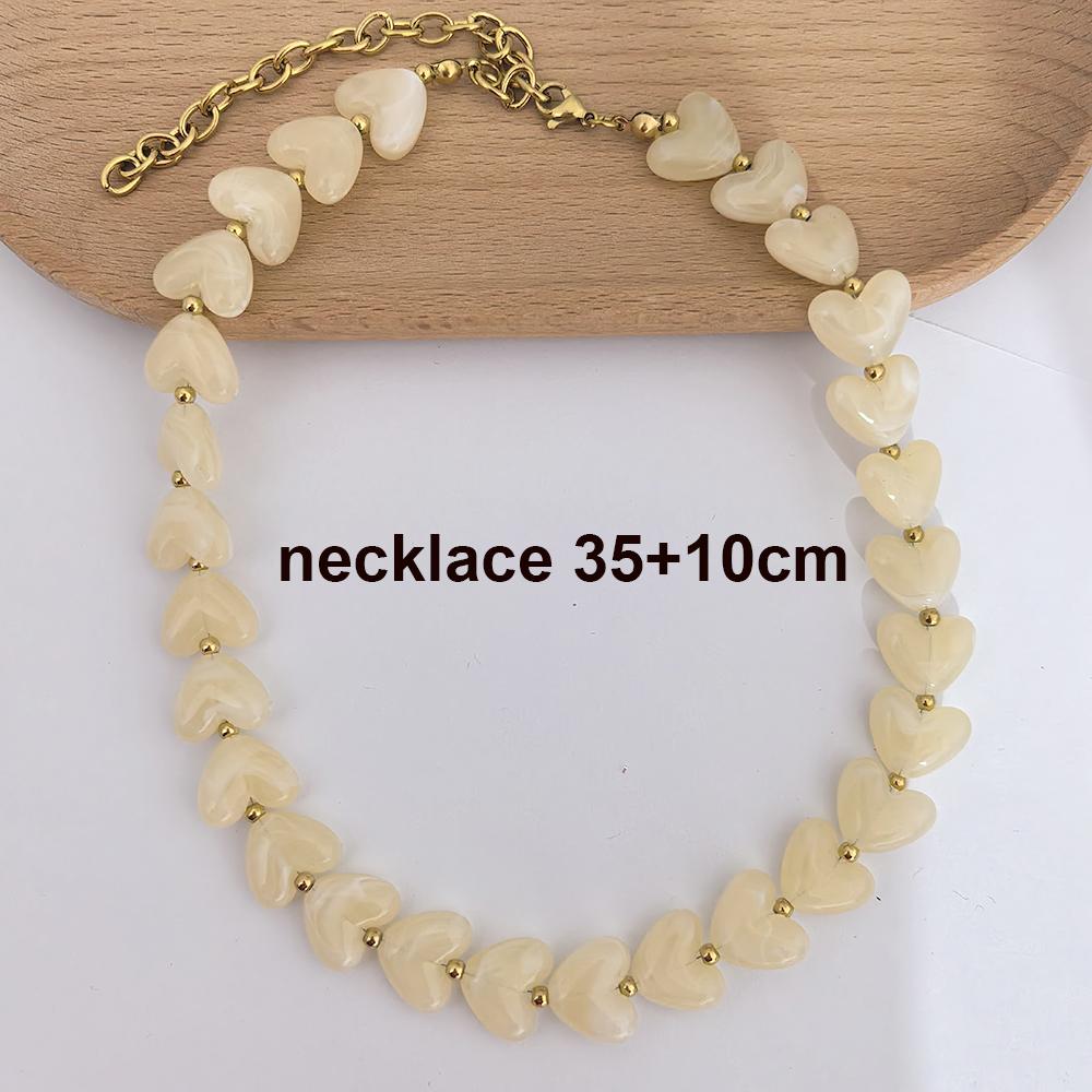 Love Resin Heart Necklace Women Choker Gold Beads Stainless Steel White Red Green Coffee Beige Waterproof Diy Handmade