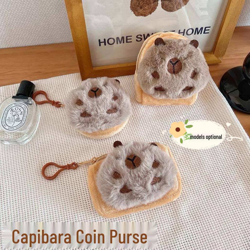 Xiaohongshu Capybara Cartoon Plush Earphone & Coin Purse for Women - Cute Storage Key Case