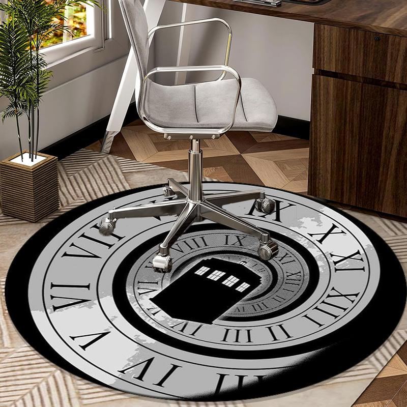 Police Box Time Travel Round Carpet Chair Cushion Round Entryway Rug, Soft Round Rugs for Living Room, Bedroom, Circle Carpet Decor Gifts