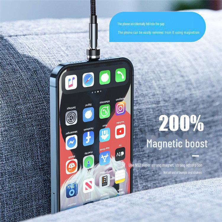 Three-in-One 540° Rotating Magnetic Type-C Fast Charging Cable with Elbow Design