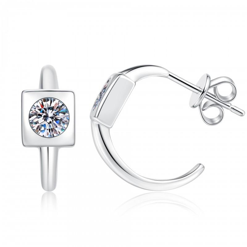 Geometric Square Stud Earrings Women Sterling With D-Color Moissanite 5mm Cubic Zirconia 925 Sterling Silver