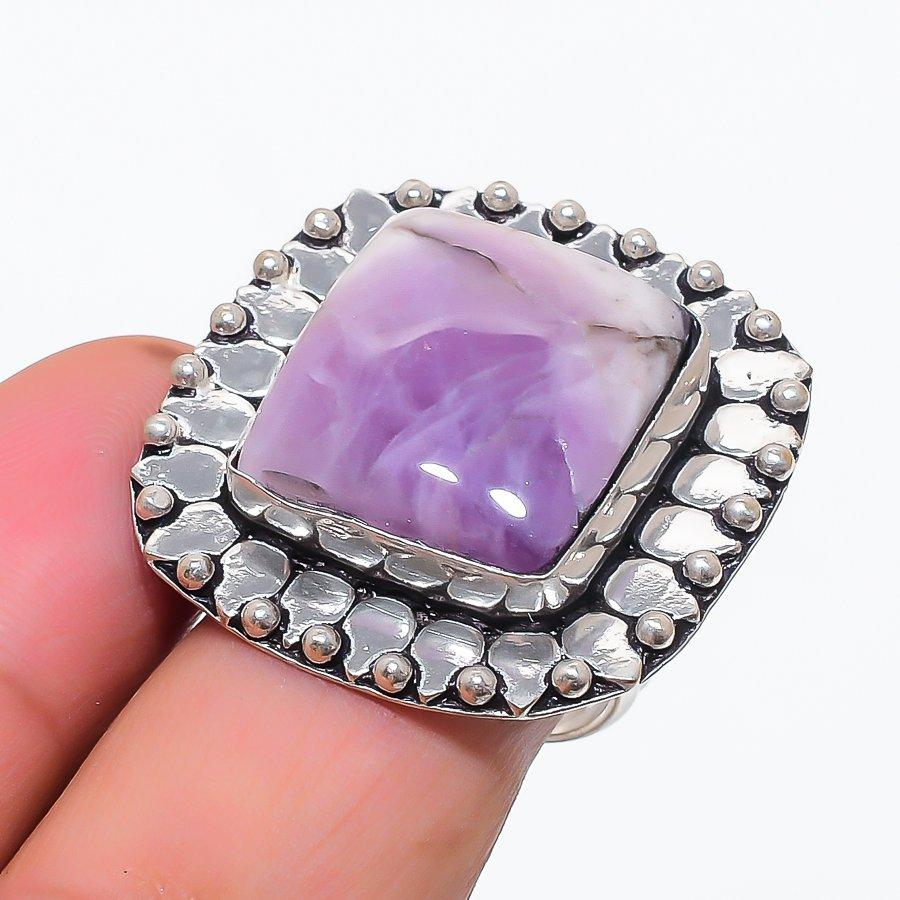 Natural Chevron Amethyst Gemstone 925 Sterling Silver Jewelry Ring Size 8.5 S1A73