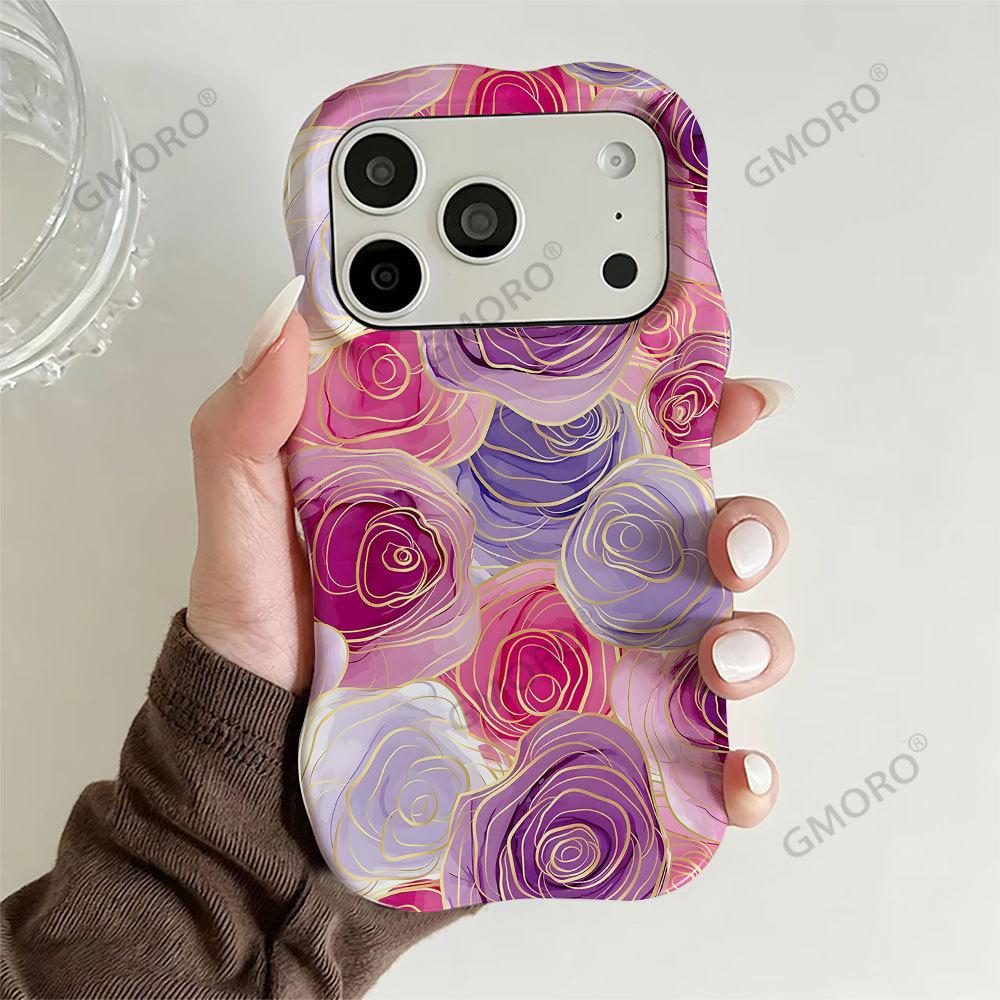 Romantic Pink and Purple Gilt Rose Is Suitable for Apple 17pm All-inclusive Film Case 16 Wavy Edge Mobile Phone Case.