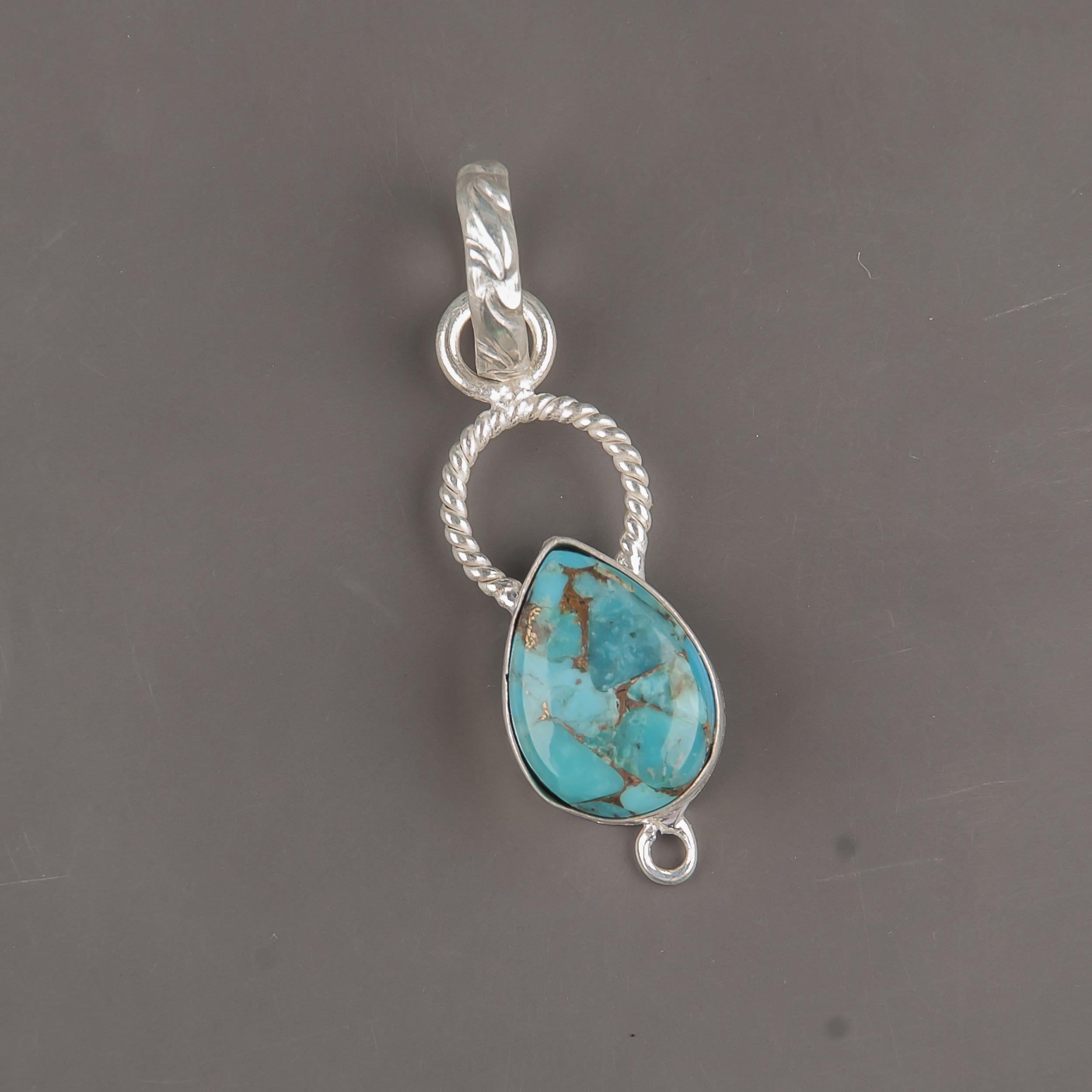 

Blue Copper Turquoise Handmade Gemstone Pendant, 925 Solid Sterling Silver Pendant Antique Jewelry, For Engagement Gift 1.40 Inches синій