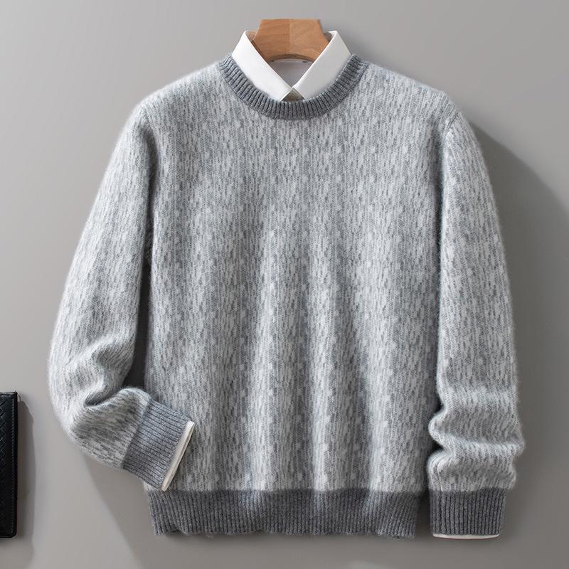 Men s 100% Wool Crew Neck Sweater, Loose Fit Pullover, Thick Business Knitwear - Autumn/Winter 2025 XXXL