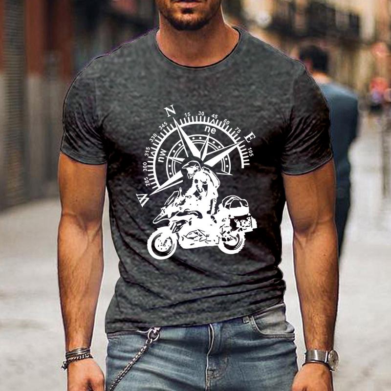 Funny Motorbike T-Shirt Men's Mountain Adventure T Shirt Hip Hop Streetwear Short Sleeve Top Motorcycle Travel Compass Tshirt