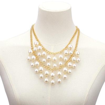 Collana con Nappe Esagerate a Doppio Strato Stile Europeo-Americano con Grandi Perle Finte - Choker Corto da Donna