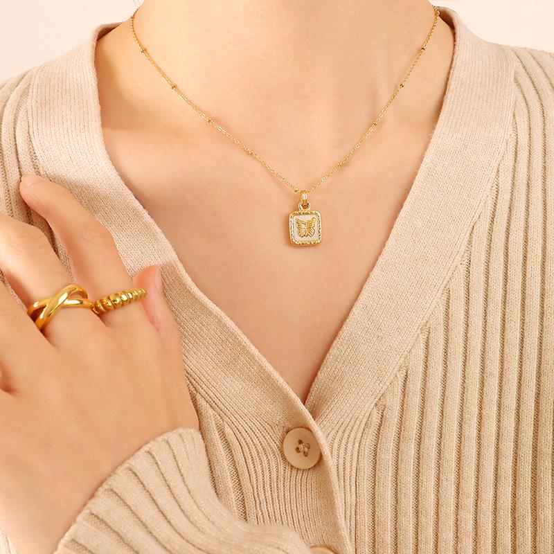 

Европейско-американское ожерелье с подвеской в виде бабочки и ракушки, женские украшения из титановой стали с 18-каратным золотым покрытием