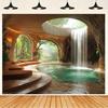 2D Spa Cave Waterfall Wall Tapestry Tropical Nature Background Cloth for Home