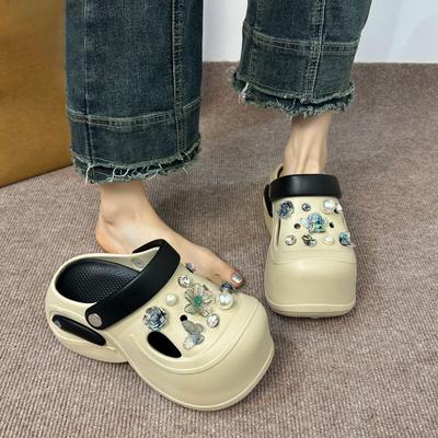 Small Thick-soled Heightening Beach Bag Head Women's Half Slippers 2025 Summer New Fashion Hole Shoes Women's Outer Wear