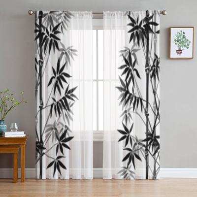 Bambus Schwarz Und Weiß Tüll Transparent Vorhänge für Wohnzimmer die Zimmer Schlafzimmer Küche Dekoration Voile Organza Vorhänge