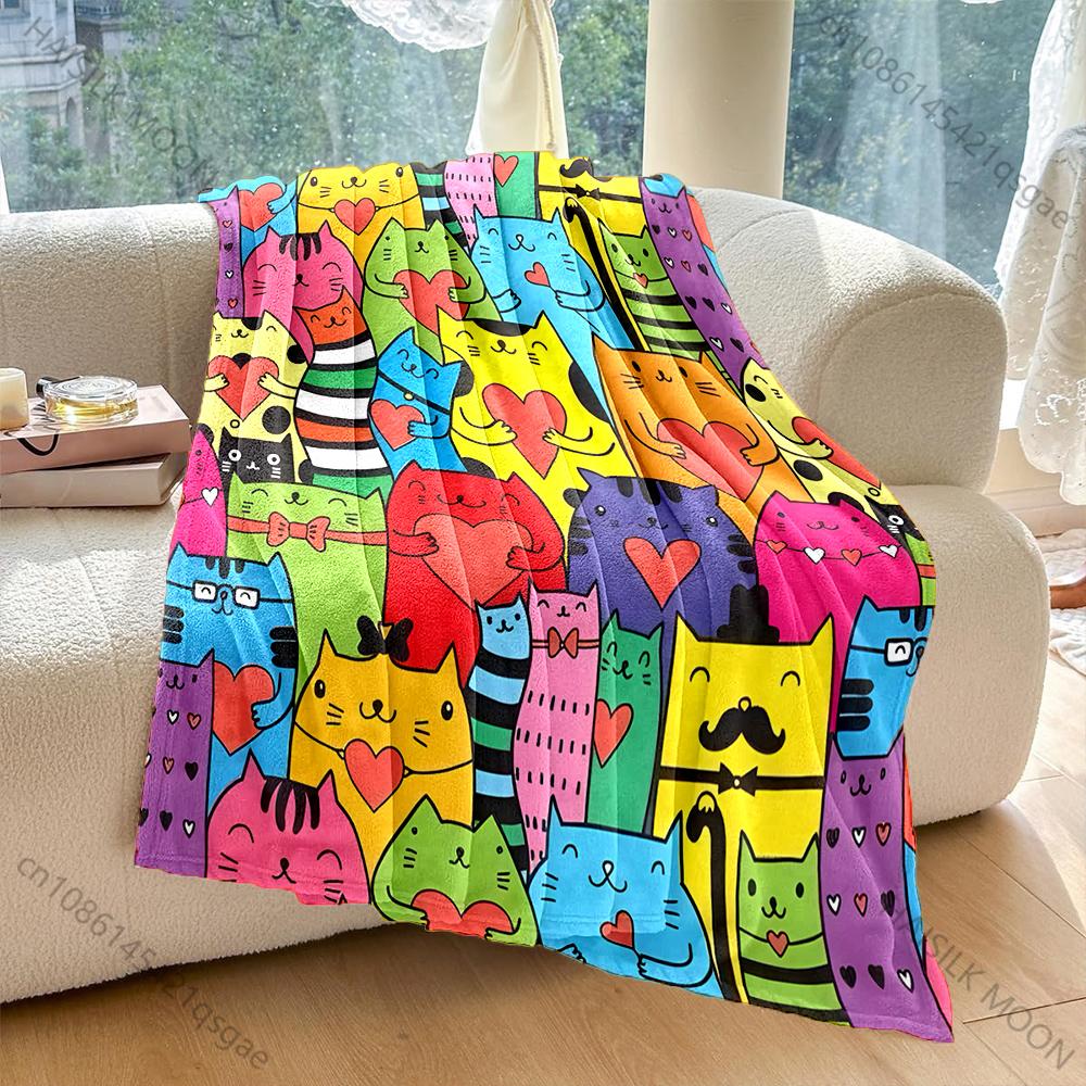 6 Style A Group of Cute Cartoon Cats Print Warm Comfortable Blanket Home Travel Camping for Adults and Kids Luxury Gifts