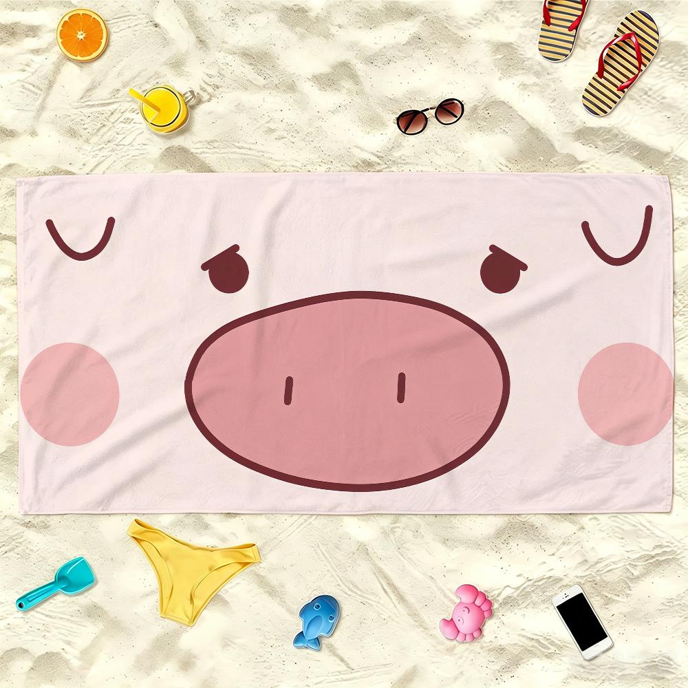 Cartoon Lulu the Piggy Towel Soft Lightweight Anti-Sand Large Beach Towel Quick-Drying Bath Sports Family