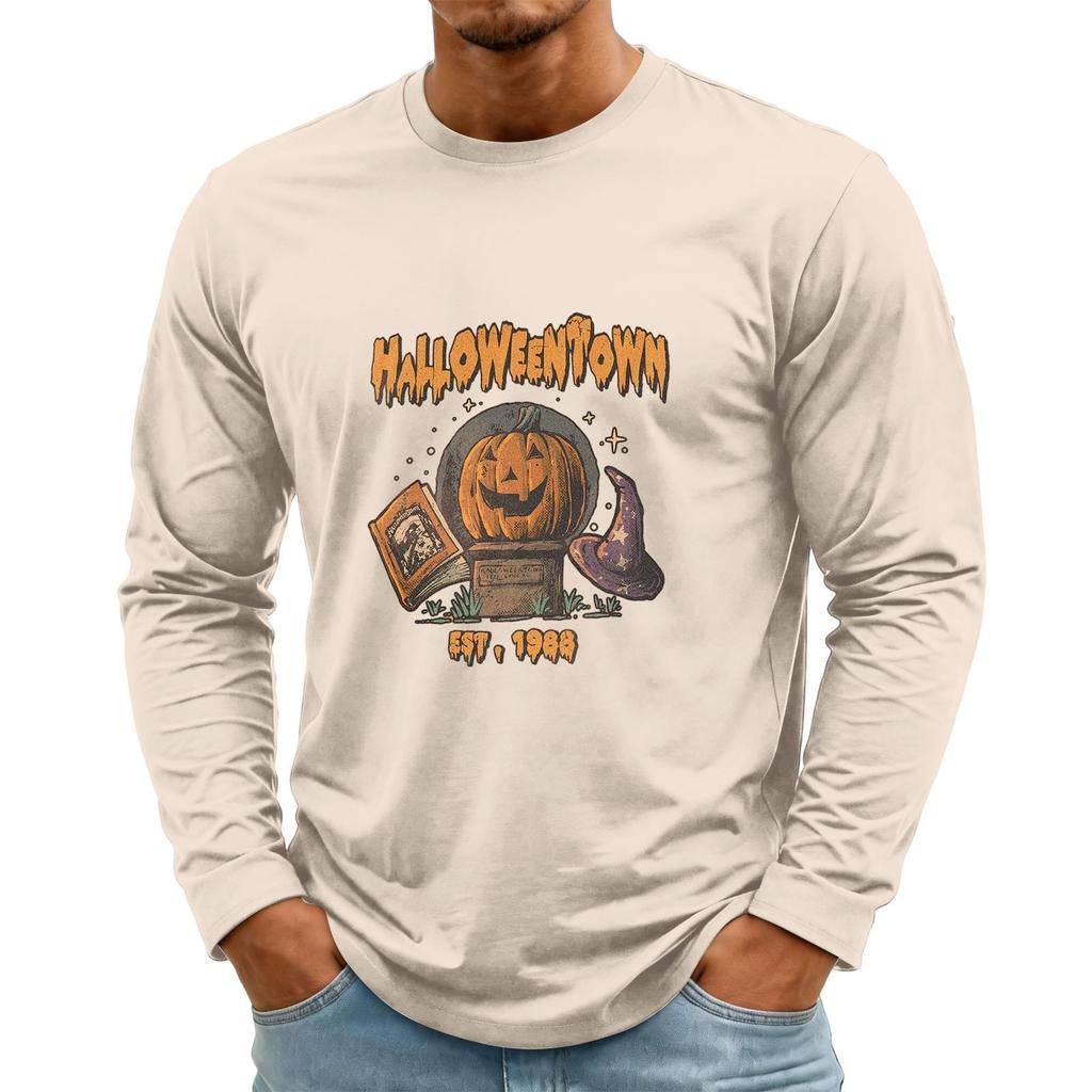 Men's Halloween Long Sleeve Neck Casual Pullover T-Shirt for Party and Holiday