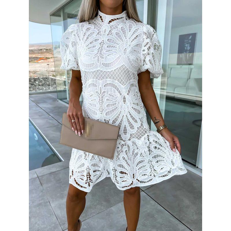 Sexy Hollow Lace Dress Fashion 2023 Sexy Hollow Lace Elegant Commuter Dress