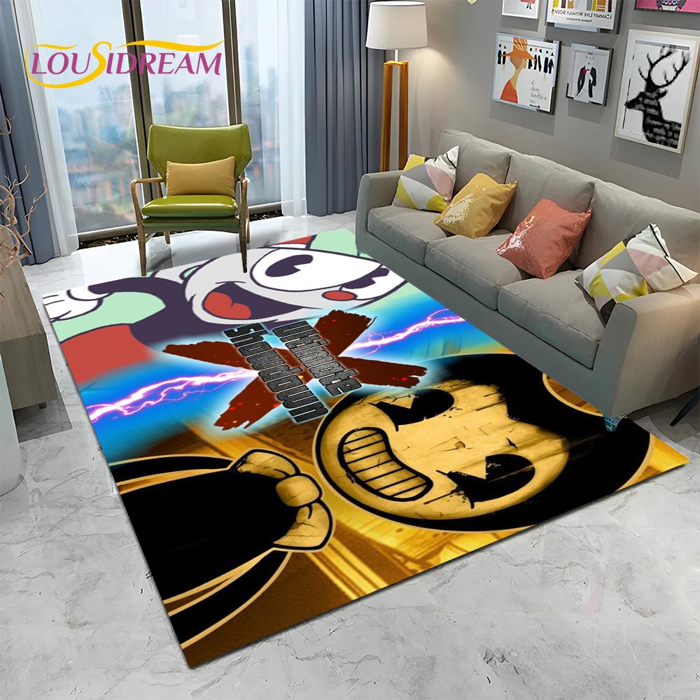 3D Cuphead Mugman Oyunu Gamer HD Halı Kilim Ev Oturma Odası Yatak Odası Kanepe Paspas Dekor, çocuk Oyun Alanı Kilim kaymaz Zemin Mat