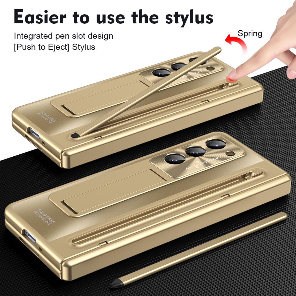 RENGZ støtsikkert hengselbeskyttelsesveske for Samsung Galaxy Z Fold 6 5 4 med pennestativ Fold5 Beskyttende filmdeksel i herdet glass
