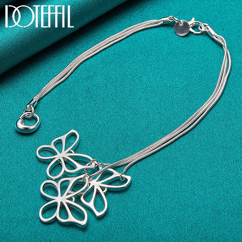 Snake Chain Butterfly Pendant Bracelet 925 Sterling Silver Party Gift Fashion Jewelry