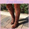 Bottes Combat Bas Talons Plates Élégantes Pour Femmes Dentelle à Lacets Montantes Cuissardes Confortables Pour Toute la Journée