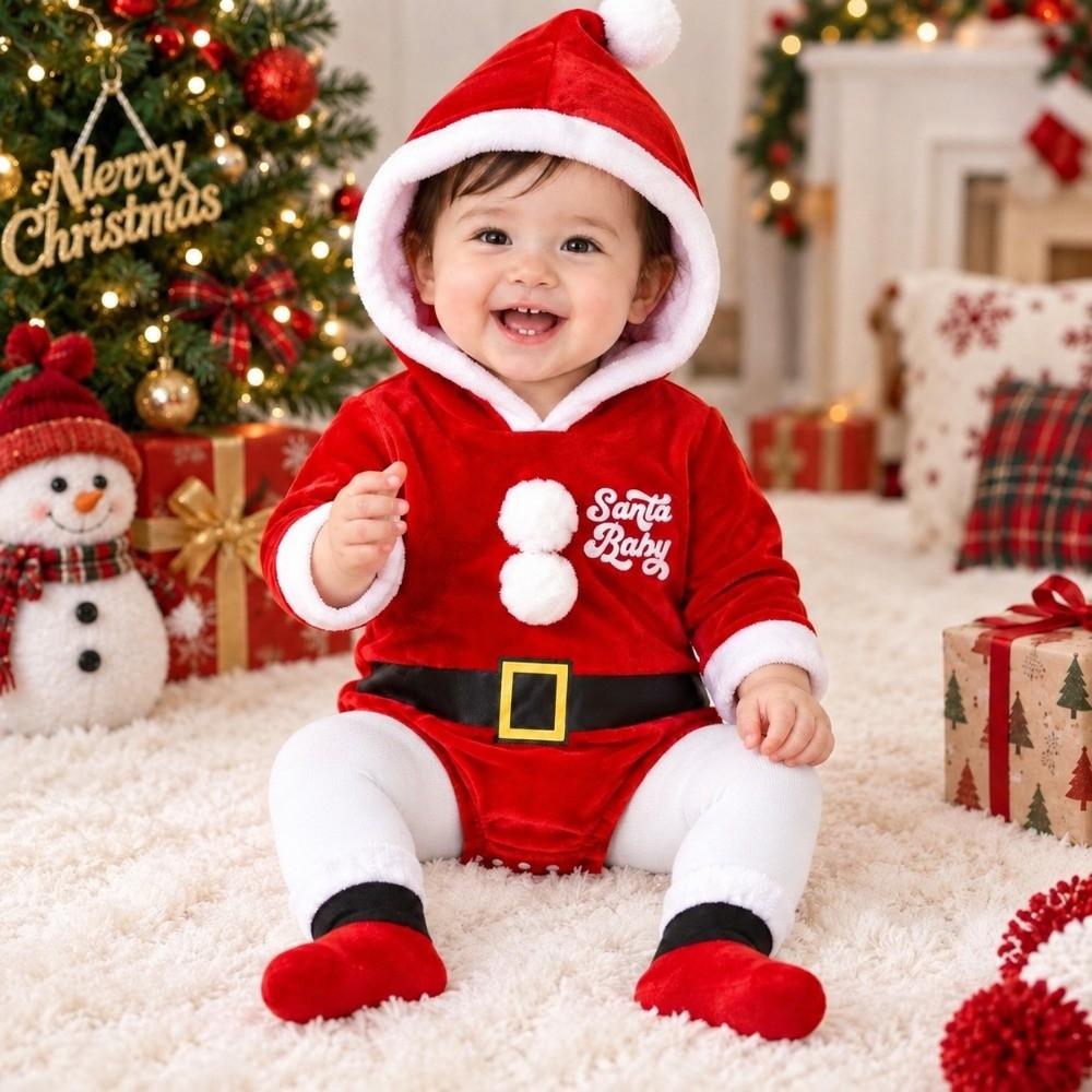 Hooded Design Infant Rompers Set with Socks Set Hooded Rompers Costume Christmas Party