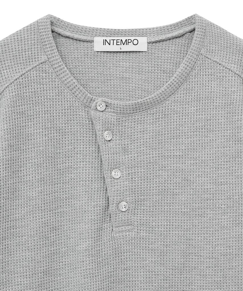 INTEMPOMOOD Slant Button Waffle Henley Neck: 3 Colors