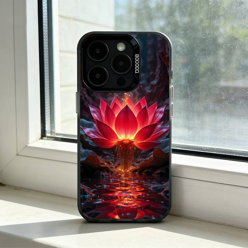 Leuchtend Helle Lotusblume Handyhülle Für iPhone 17,16,15,14,13,12,11 Plus,Pro Max,XS,Bunte Silberne Schwarze Hülle