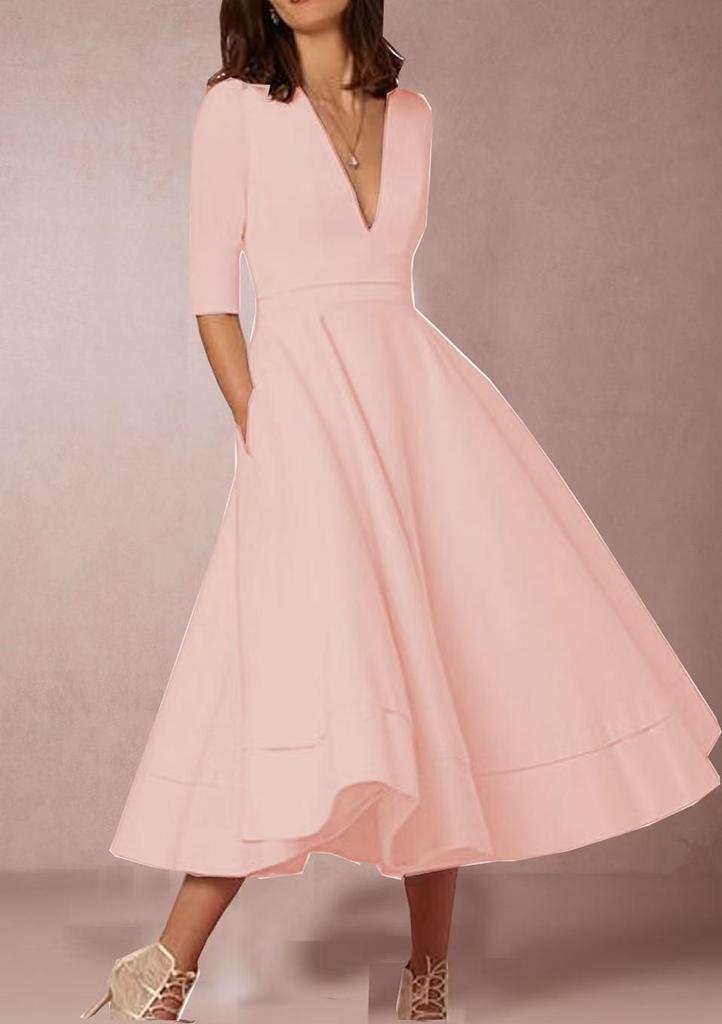 Summer European & American Style Women's Sexy Deep V Short Sleeve Dress - High-End Fashion