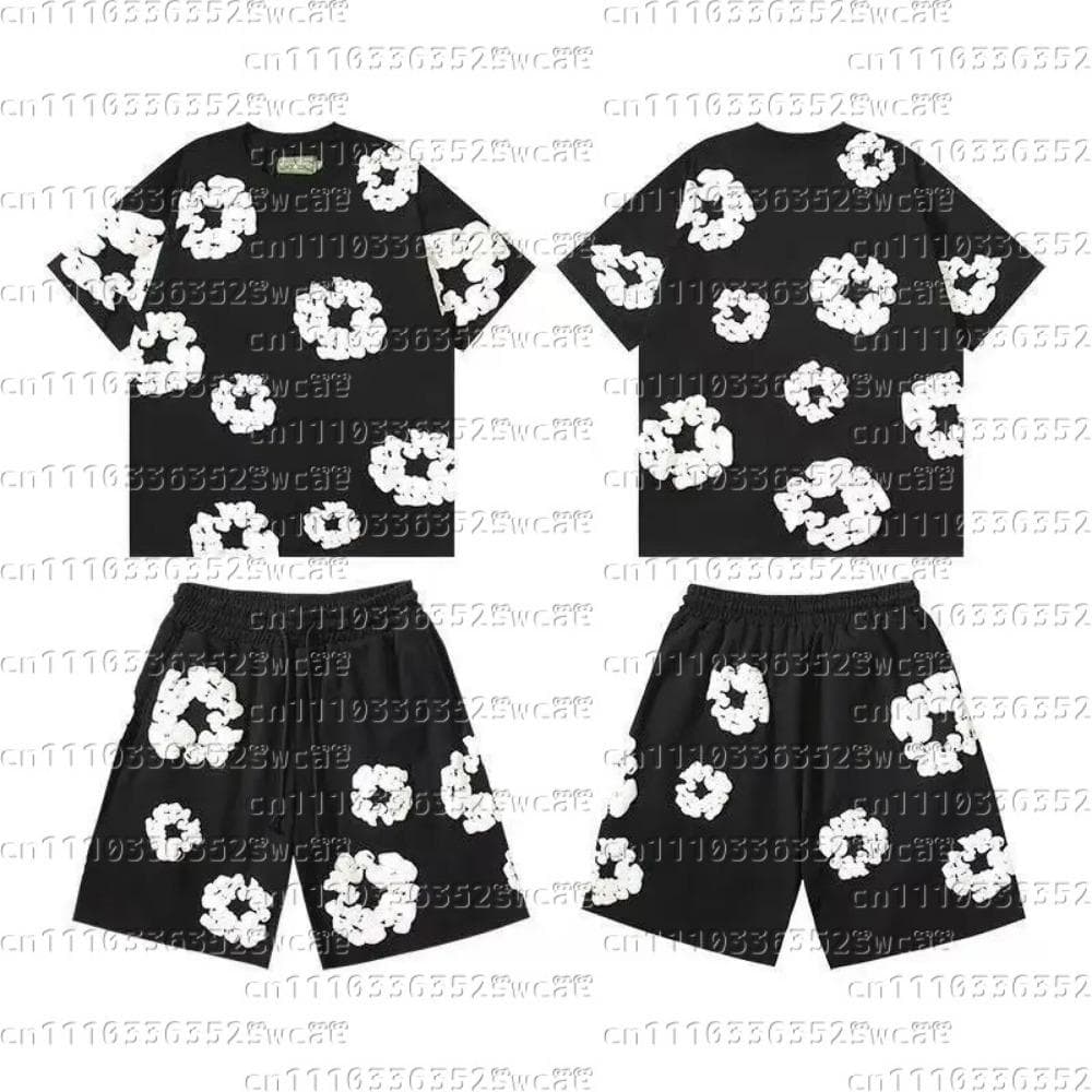 Venta Caliente de Verano Moda Europea y Americana Hip Hop Estampado Conjunto de Manga Corta High Street Holgado Ropa Deportiva