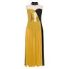 Girls Lyrical Performance Dress Sleeveless Sparkling Sequins Top And Color Block Side Split Skirt