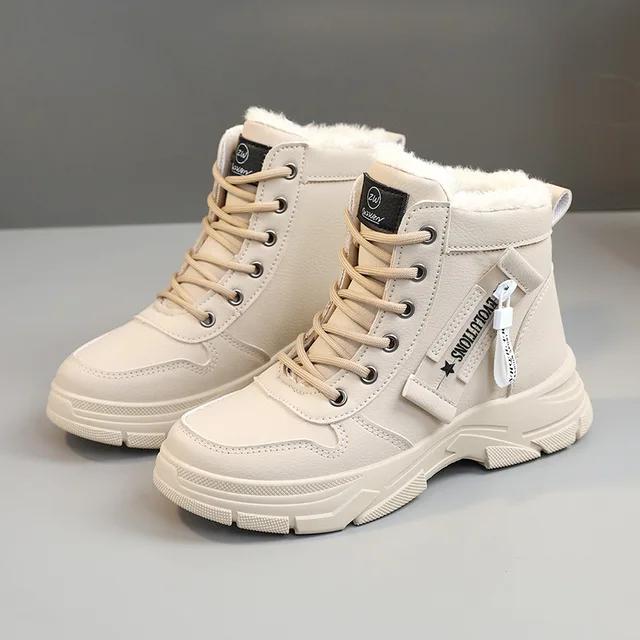 Tênis de Designer para Mulheres Casual Cano Alto Sapatos Femininos Inverno Forrado de Pelúcia Quente Grosso Cadarço Sapatos Esportivos