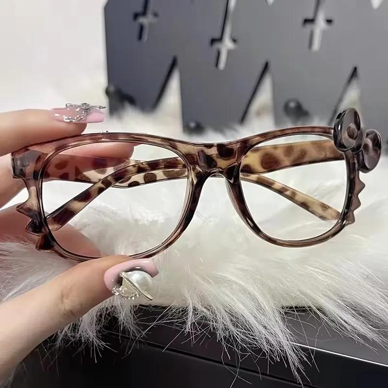 

Vintage Y2K Leopard Print Bow Glasses for Women No Lenses Fashion Cartoon Cute Cat Large Frame Eyeglasses Without Lenses Eyewear леопардовый