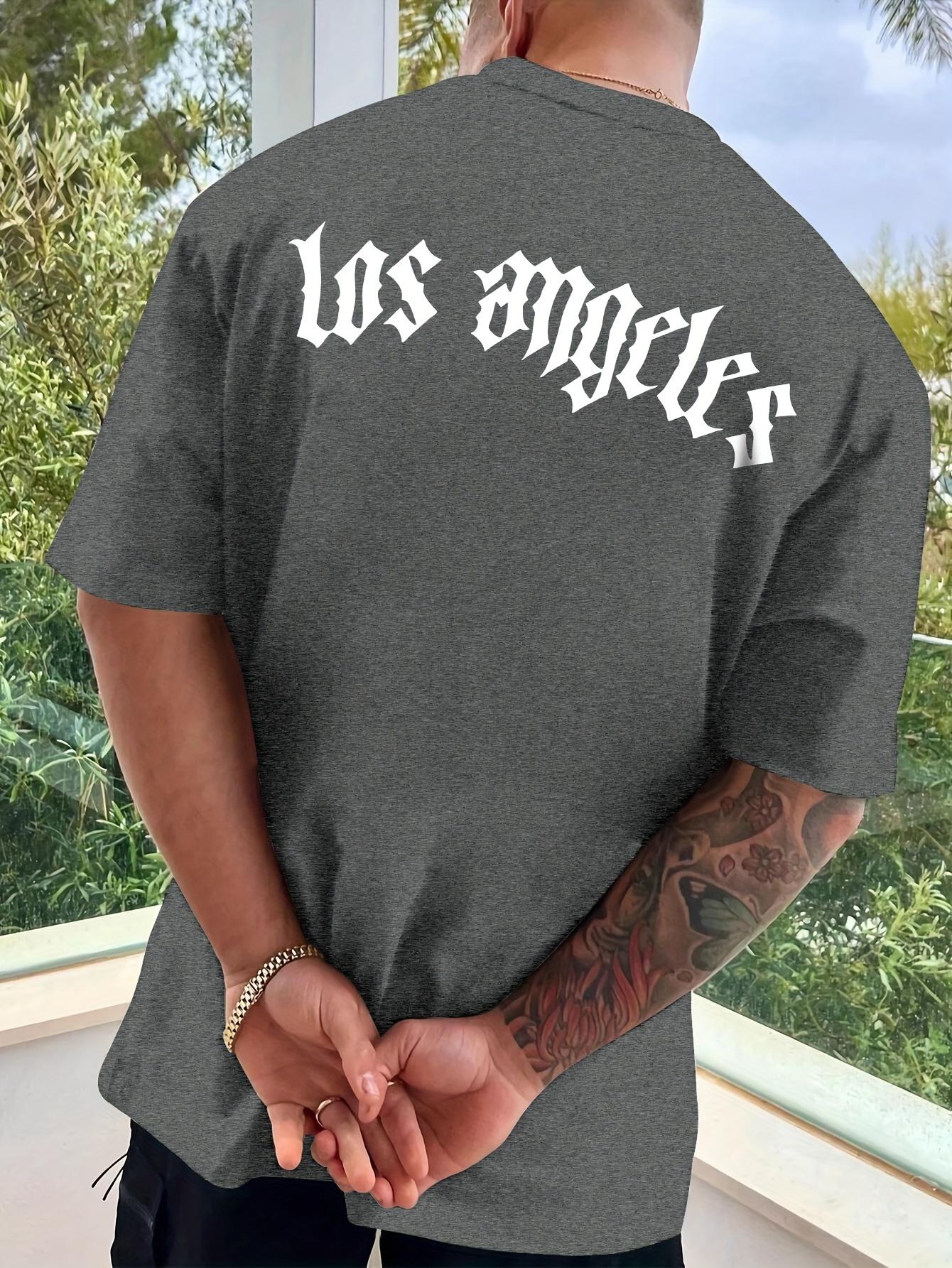 

Футболка с принтом Лос-Анджелеса, универсальная и дышащая уличная мода для мужчин, повседневная футболка с круглым вырезом и коротким рукавом на лето M коричневый