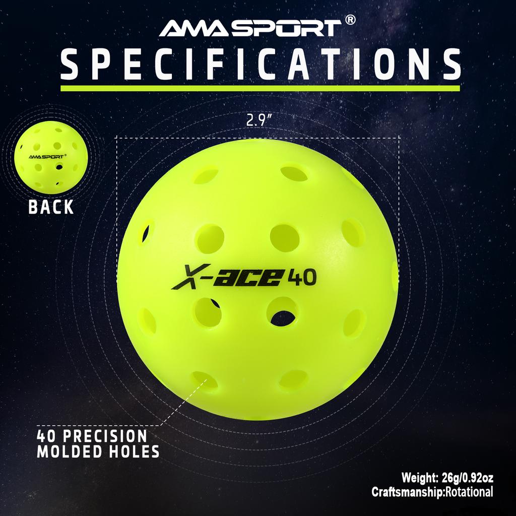 AMASPORT Pickleball Bälle X-ACE40 Professionelle Offizielle Pickleball Bälle Hoher Rückprall & Hohe Sichtbarkeit für Outdoor-Spiele