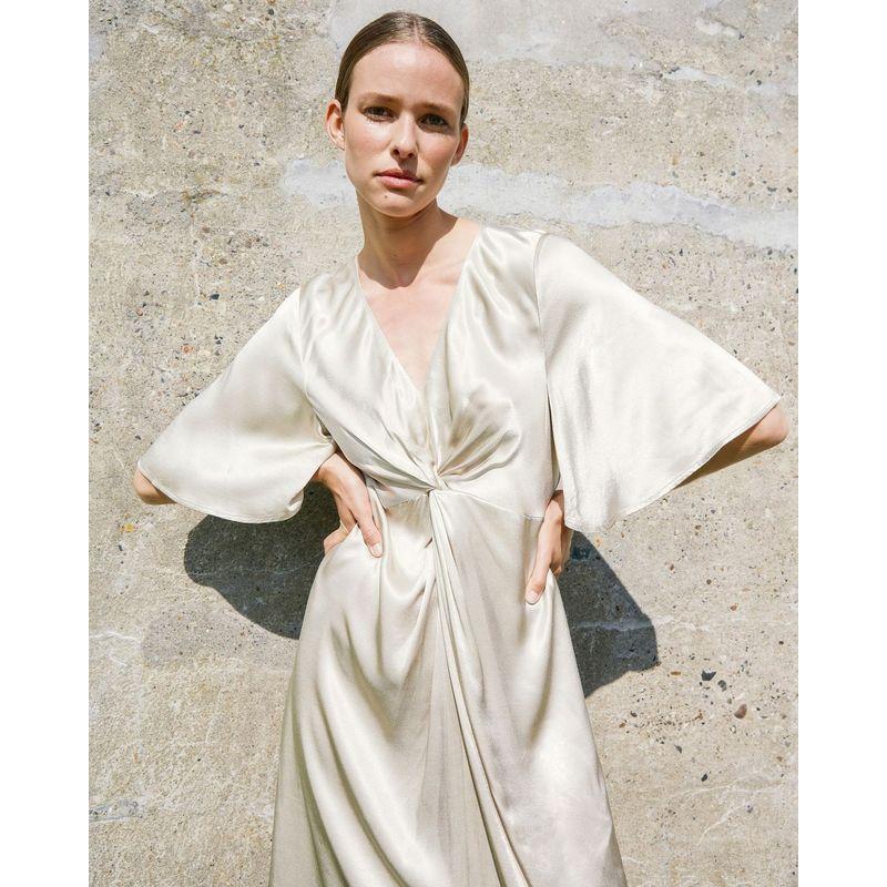 Western Style New Fashion Casual Loose Lace-up Waist Hugging Long sleeve V-neck Dress Slant Neck Dress