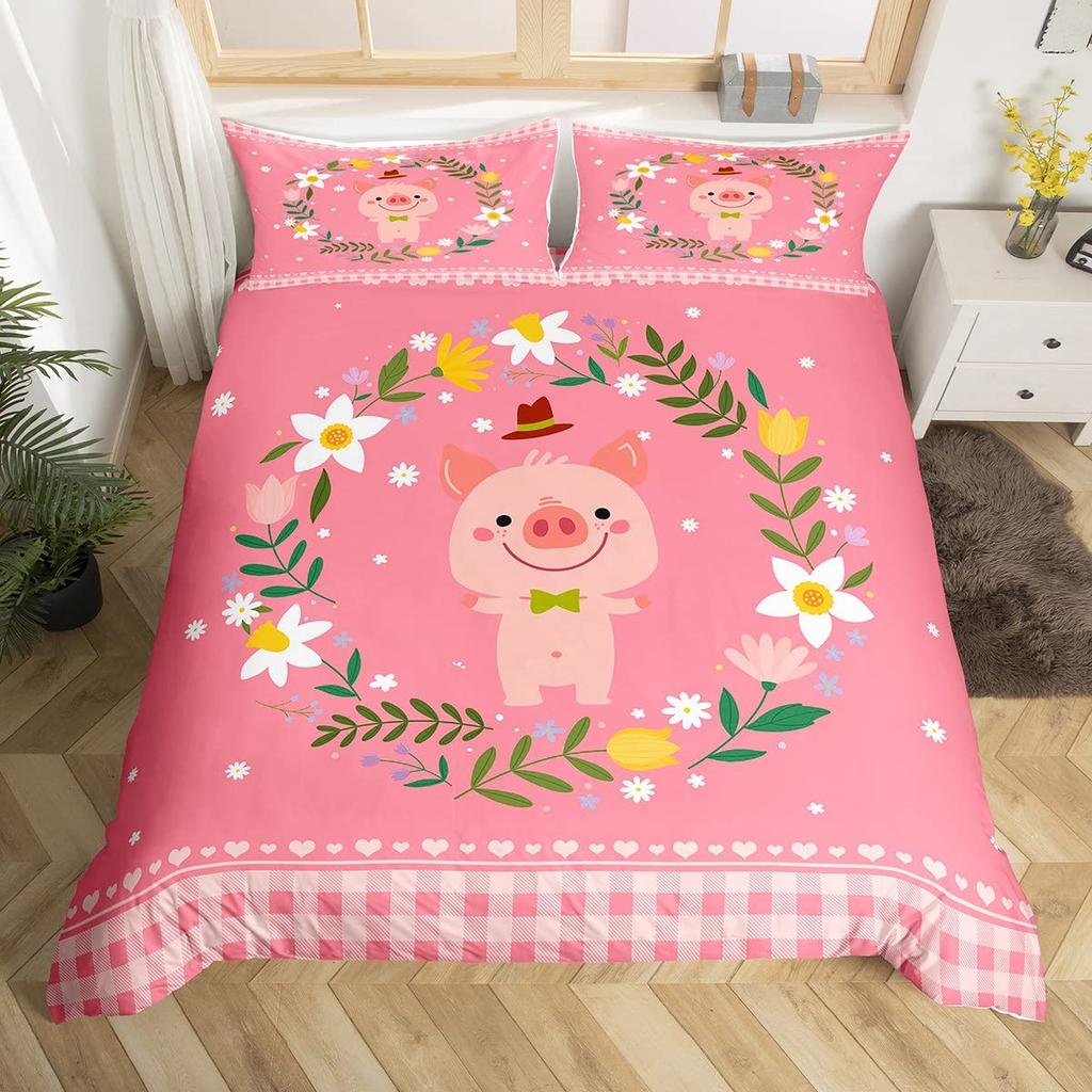 Girls Unicorn Duvet Cover Set King Size Cute Golden Glitter Unicorn Bedding Set Pink Floral Quilt Cover Fantasy Animals Bed Set