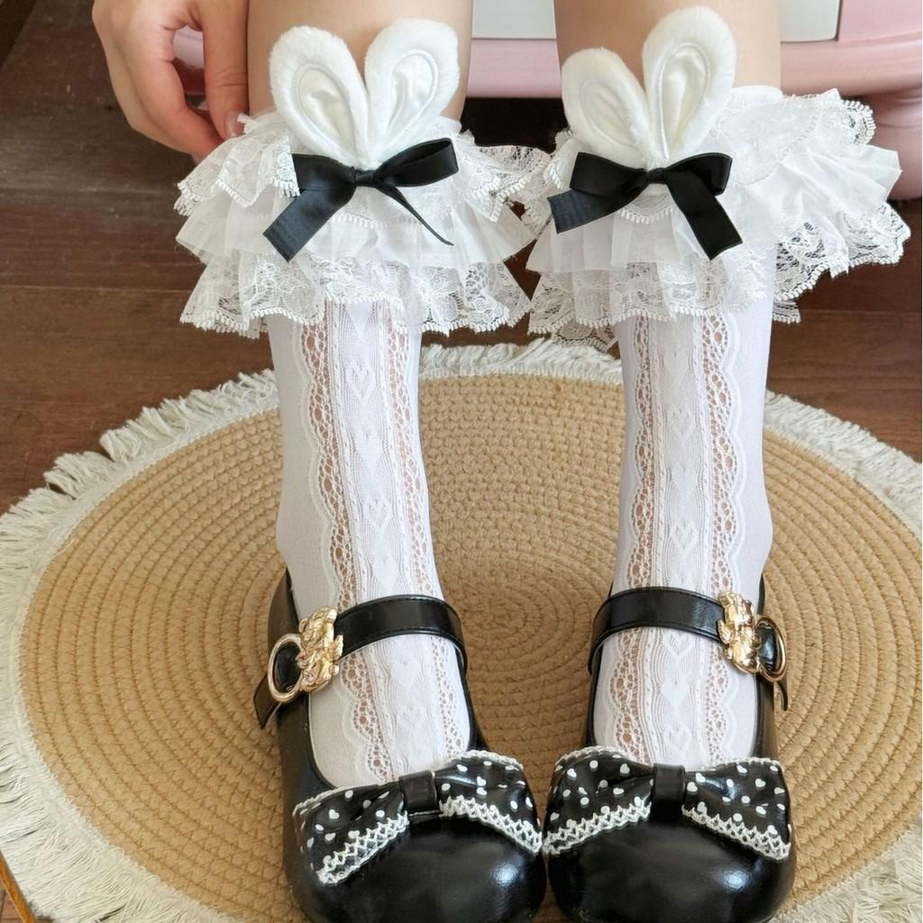 Lolita Girl Cotton Ankle Socks With Heart Pattern And Lace Trim For Spring Wear